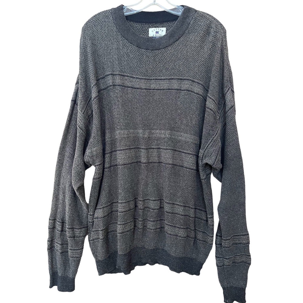 Cutter & Buck Pullover Sweater Mens Large Gray Green 100% Cotton Preppy Casual